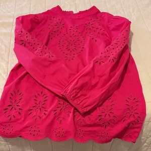 J. Crew Vibrant Pink Eyelet Blouse